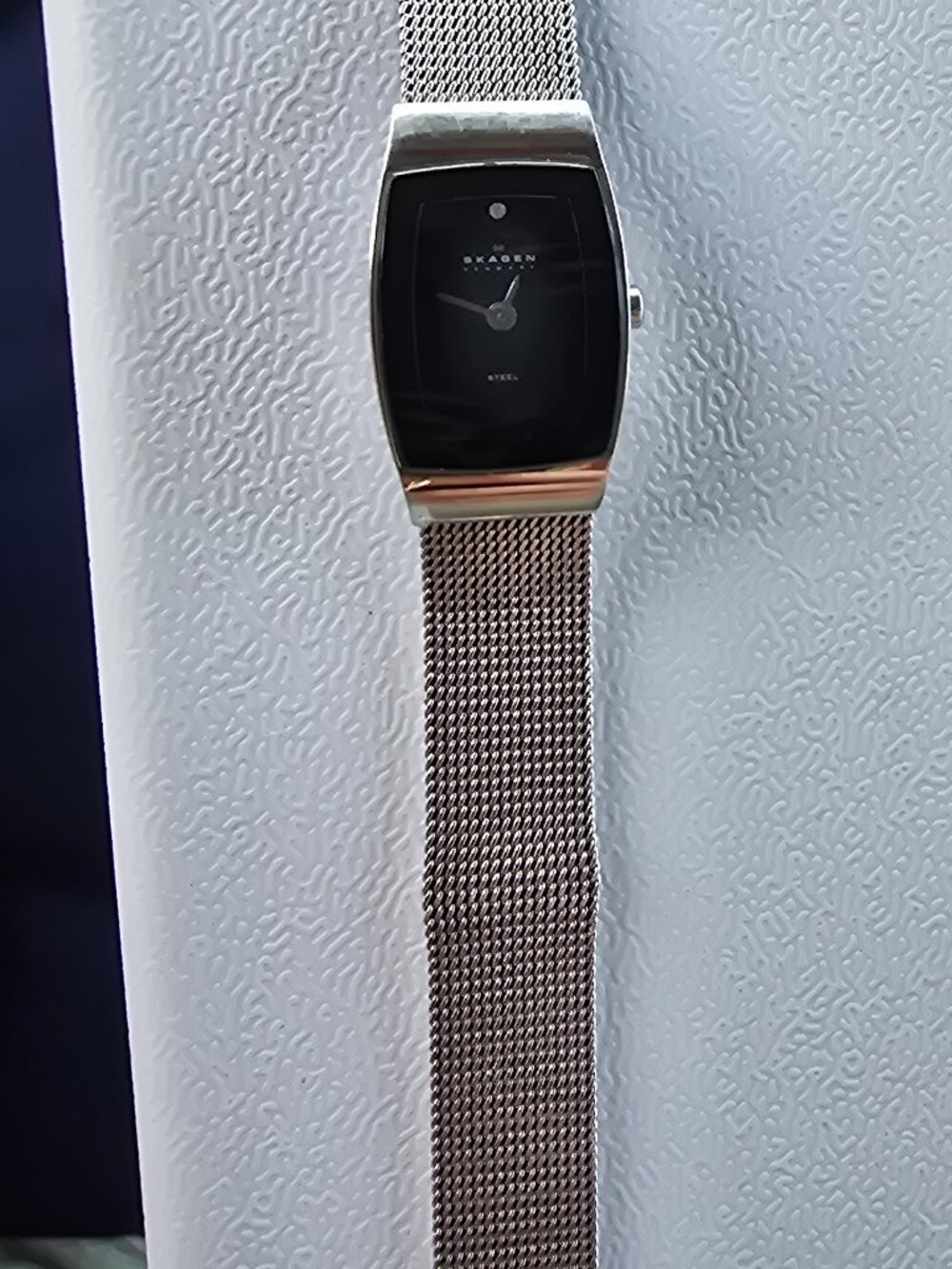 Skagen Denmark Diamond Black-Dial Mesh Band Silver-Tone Women's Watch